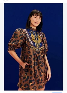 $255 FARM RIO Caramel Maxi Leopard Mini Dress Large - Picture 1 of 8