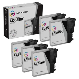 LD  for Brother LC-65 LC65 5pk HY Black MFC 5890CN 5895CW 6490CW 6890CDW - Picture 1 of 9