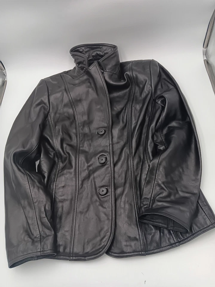 Chaqueta de cuero vintage Y2K Alfani para mujer talla grande 100 % cuero genuino Foto 1 de 4