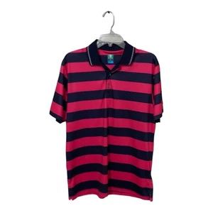 Pro Tour Golf CoolPlay Polo Shirt Mens Size Medium Pink Blue Striped Performance - Picture 1 of 3