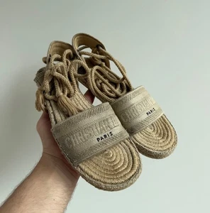 Christian Dior Canvas Embroidered Beige Espadrilles Sandals - Picture 1 of 18