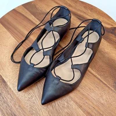 Женские балетки Loeffler Randall Ambra черная кожа на шнуровке размер 6B - Изображение 1 из 4