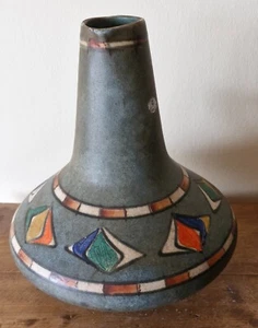 Ausgefallene u. seltene Vase, Krug,Ü-Keramik, grün m. abstrakten Muster, 1950/60 - Bild 1 von 14