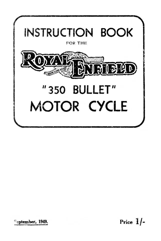 (0990) 1949 Royal Enfield 350cc Bullet instruction book	 - Image 1 of 1