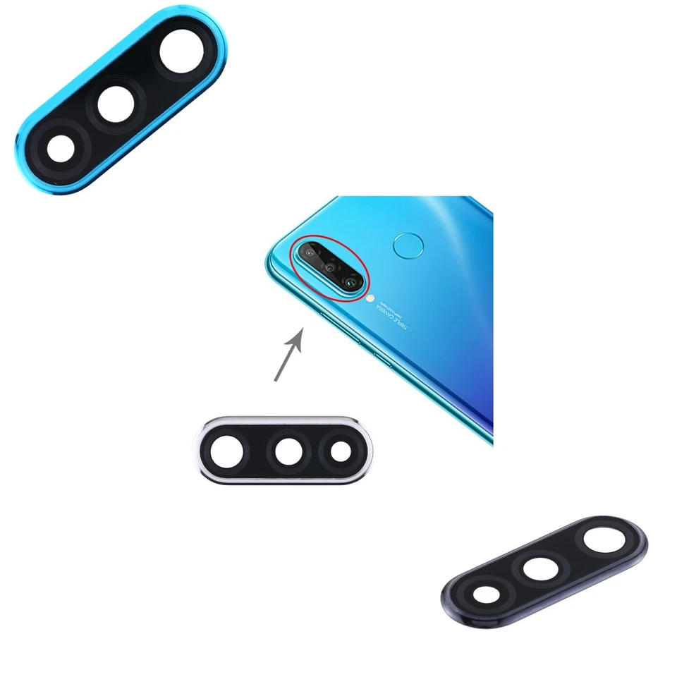 Lente BACK fotocamera vetrino glass + CORNICE rear CAMERA PER HUAWEI P30 LITE