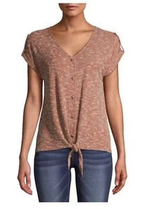 No Boundaries Juniors' Drop Shoulder Top XS (1) brushed rib v-neck Cinnamon - Picture 1 of 6