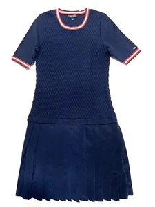 Tommy Hilfiger Dress Women Medium Blue Sweater Pleated  Short Sleeve Schoolgirl - Bild 1 von 10