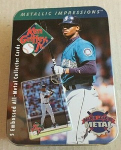 1996 METALLIC IMPRESSIONS KEN GRIFFEY JR 5 CARD METAL SET IN TIN BOX