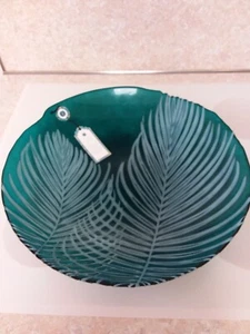 Turkish 16" Translucent Dark Green Art Glass Fern Design Decorative Bowl - Picture 1 of 9