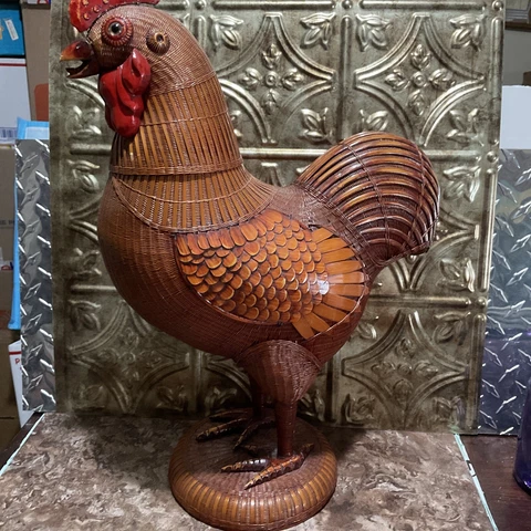 MCM  LARGE SHANGHAI HANDICRAFTS COLLECTION WICKER CHICKEN ROOSTER LIDDED BASKET Cover
