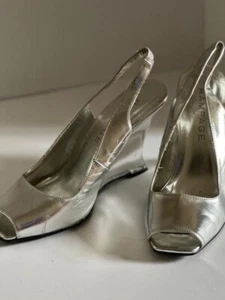 RAMPAGE Silver Mettalic  WEDGE Open ToeHeel-4" Man Made Material Size 8 - Picture 1 of 8