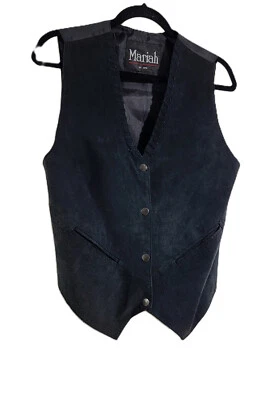 Black Leather Suede Snap Moto Vest Sz M Western Ranch Gorpcore Streetwear Biker - Image 1 of 4