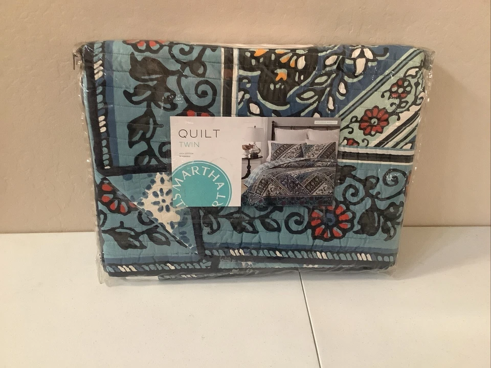 Edredón doble reversible floral azul Martha Stewart 100 % algodón Foto 1 de 3