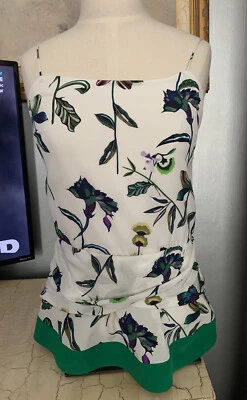 Derek Lam Io Crosby White/Floral Silk Spaghetti Straps Top Size US 2 - Image 1 of 4