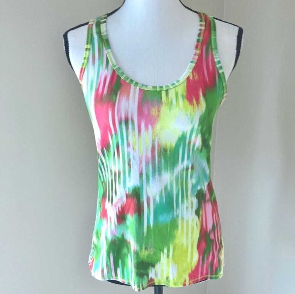 Athleta Green Pink  Tye Dye Racerback  Tank Top Athletic Yoga Size L Mint! Foto 1 de 4