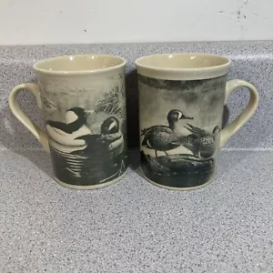 Vtg Ducks Duck Hunting Coffee Tea Mug Set of 2 Bufflehead Teal Set Of 2 Field - Picture 1 of 16