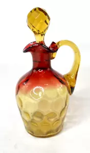 Antico cruet aceto 19C New England Art Glass Amberina invertito impronta pollice - Foto 1 di 15