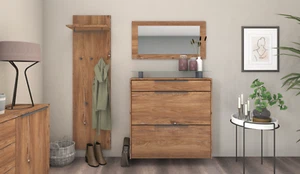 Garderobenset hängender Schuhschrank Paneel Spiegel Weiß Sparset 3teilig TOM 2 - Bild 1 von 32