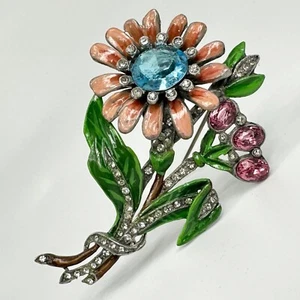 Broche Flor Esmalte Art Deco Vintage Trifari/Estilo Coro Olla Metal Spray Pin - Imagen 1 de 20