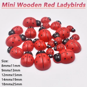 Mini Wooden Red Ladybirds Wooden DIY Ladybugs Craft Wood Toppers Embellishments - Picture 1 of 6