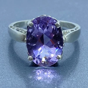 Vintage Kabana Sterlingsilber ovaler Amethyst Ring Größe 8 verziertes Band - Bild 1 von 6