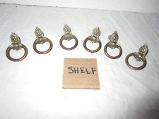 6 Small round antique vintage drop down handle brass/steel drawer pulls