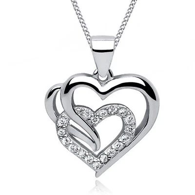 Herz Kette Anhänger 925 Silber Gold Rose Halskette Zirkonia Geschenk für Damen - Bild 1 von 2