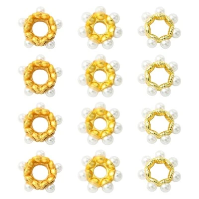 15x Brass Flower Shaped Pearl Floral Rack Spacer Beads for DIY Jewelry Making - Image 1 of 4