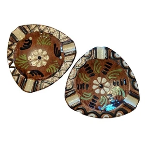 2 Vintage Ashtray Souvenir Pottery Boomerang Flower Power Floral Unmarked mcm - Picture 1 of 3