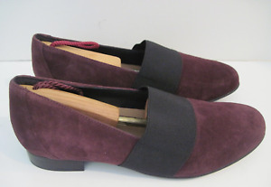 UNSTRUCTURED by CLARKS Burgundy Suede Low Heel Loafers Shoes Size 8 1/2 M