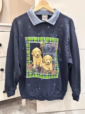 Vintage American collared jumper with Labrador puppy graphic size 12 dog print - Image 1 of 4