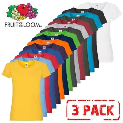 3 Pack Fruit of the Loom Ladies T Shirt Womens Blank Lady Fit Tee Blank T-Shirts - Image 1 of 4