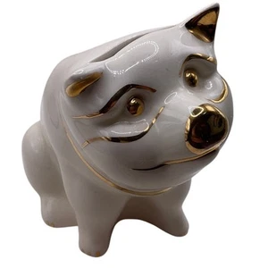 Vintage Southern IL University Keramik Souvenir handgegossen Sparschwein Münzbank selten Gold - Bild 1 von 5