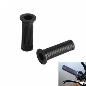 Motorcycle 7/8” 1" Black Retro Vintage Handlebar Rubber Hand Grips For General - Picture 1 of 7
