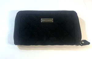 Vera Bradley Geldbörse klassisch schwarz gesteppt großer umlaufender Reißverschluss Zebrastreifen 8 Zoll - Bild 1 von 8