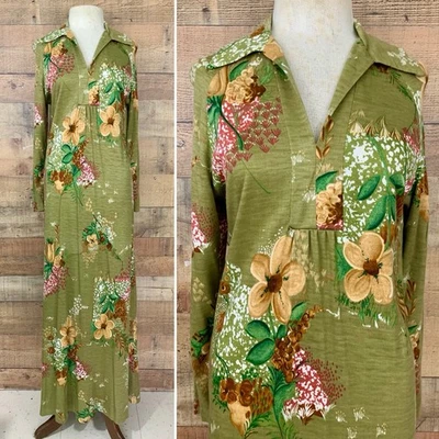 Vintage 1960s 1970s Rontinne Floral Light Weight Maxi Dress Sz S Boho Hippie - Image 1 of 4