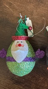 Weihnachtsmann Kiste und Fass Weihnachten Glitzer Ornament - Auslaufmodell grün & lila - Bild 1 von 4