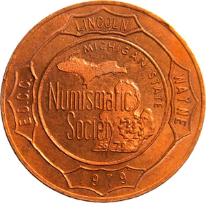 East Detroit MI, 1979 Coin Club Medal (01517) Lincoln Wayne EDCC ANA - Imagen 1 de 2