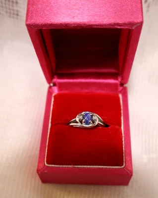 Anillo Vintage Oro Blanco 14K Estrella Zafiro con Dos Diamantes 5.5 Foto 1 de 4