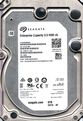 ST8000NM0055 P/N: 1RM112-002 F/W: SN02 S/N:ZA15 TK 8TB DEC 2016 THAILAND SEAGATE - Image 1 of 2