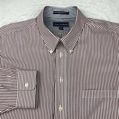 Paul Fredrick Dress Shirt Mens 17.5-36 Crimson/White Stripes Contrasting Trim - Image 1 of 4