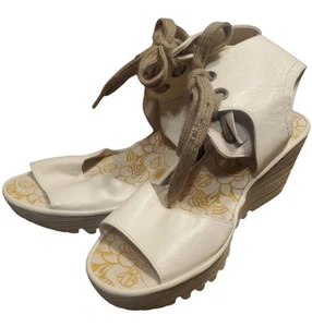 FLY LONDON P501206003 Wedge Shoes Leather Beige Lace Up Size 42 - Picture 1 of 5
