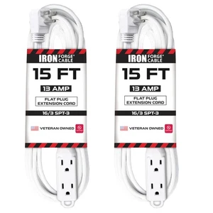 2 Stück 15 Fuß Verlängerungskabel mit 3 Steckdosen Langlebig Weiß Kabel - Bild 1 von 7