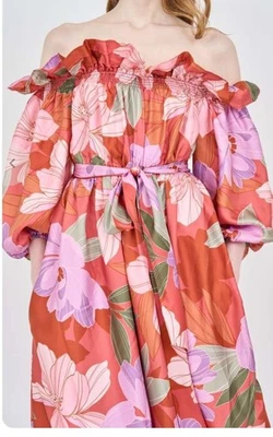 Christy Lynn Catalina Silk Dress In Hibiscus M White Lotus ! - Image 1 of 4