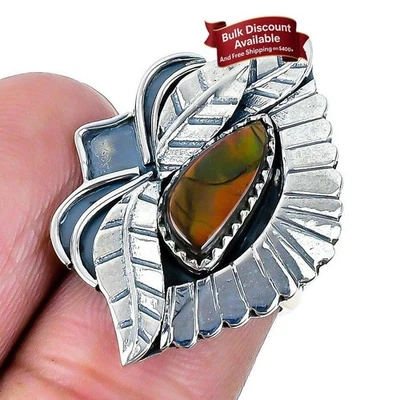 Anillo boho de plata esterlina maciza con piedras preciosas de ammolita talla 6 Foto 1 de 4