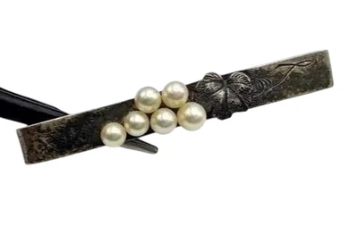 Argento D'Epoca Fermasoldi & Fermacravatta Naturale Perla D'Acqua Dolce Ossidato - Immagine 1 di 4