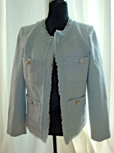 Nanette Lepore Jacke mit Fransenbesatz vorne offen babyblau ~ Größe M ~ NEU! 138 $ - Bild 1 von 8