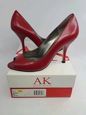 Zapatos de vestir Anne Klein Peep Toe de cuero rojo tacón de aguja para mujer talla 6,5 Foto 1 de 4