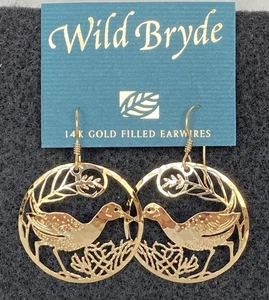 Wild Bryde Bird Earrings 14K Gold Plate French Wire Vintage NEW - Picture 1 of 4