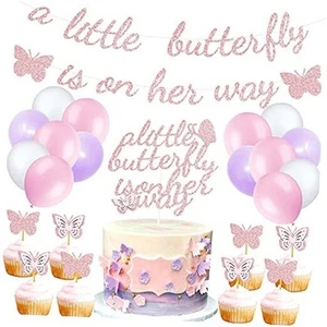 MATTTIME A Little Butterfly Is On Her Way Banner Cake Topper Baby Shower Party - Picture 1 of 8